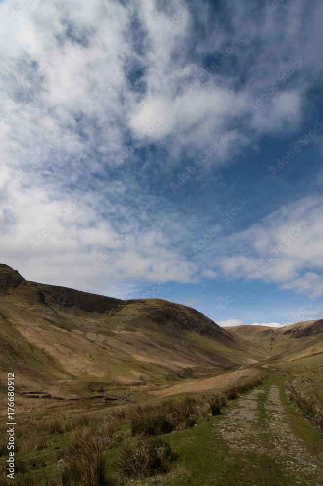 Looking up Blackhope Valley with Hartfell ridges to the left