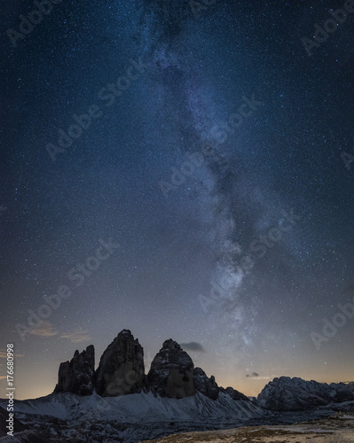 Mountain ridge at the night time in the Italy. Beautiful natural landscape in the night time
