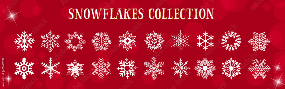White Snowflakes Winter & Merry Christmas Vector Set - obrazy, fototapety, plakaty 