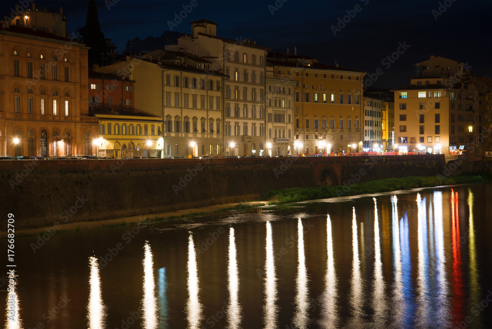 Night embankment of Florence. Italy