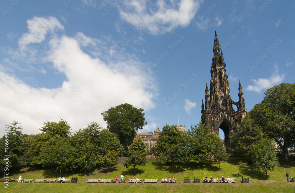The Scott Monument Edinurgh with Prince's Street Gardens in the Foreground