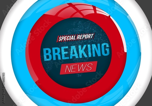 Illustration of Breaking News Vector Banner on Bright Earth Glowing Globe Background. TV News Opener. Broadcast Design Layout