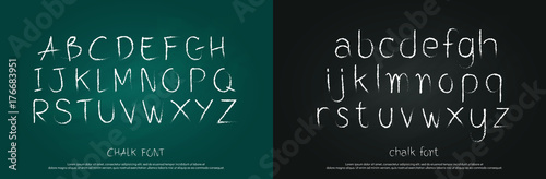 vintage hand drawn alphabet drawing chalk style on green chalkboard with traces of erased chalk. Editable stroke