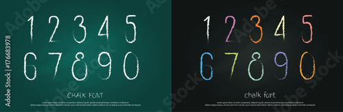 vintage number hand drawn chalk style on green chalkboard with traces of erased chalk. number white and color on chalkboard. vector illustrator
