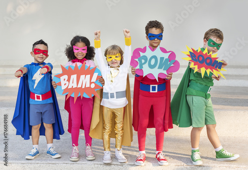 Superhero kids with superpowers photo