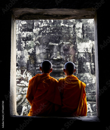 Contemplating monks, Angkor Wat, Siam Reap, Cambodia.