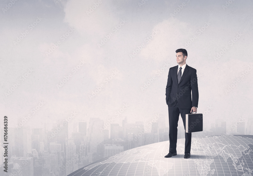 man standing in front of city landscape man standing in front of city landscape
