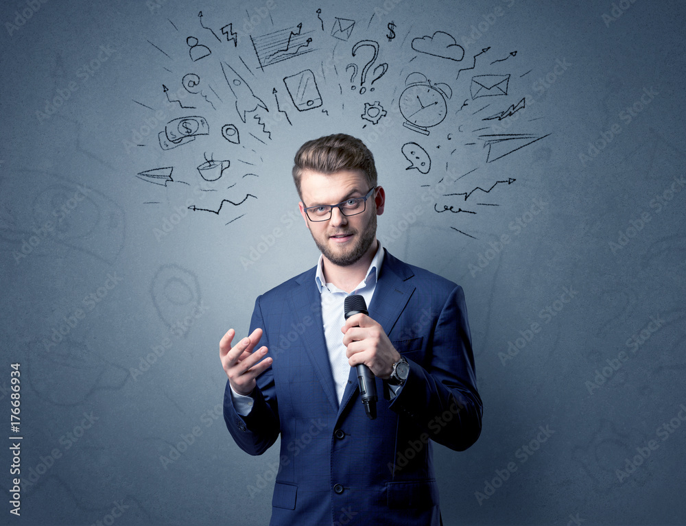 Businessman holding microphone Businessman holding microphone