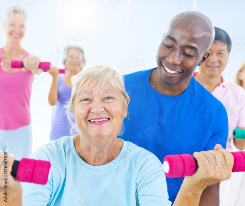 Healthy senior people at the gym