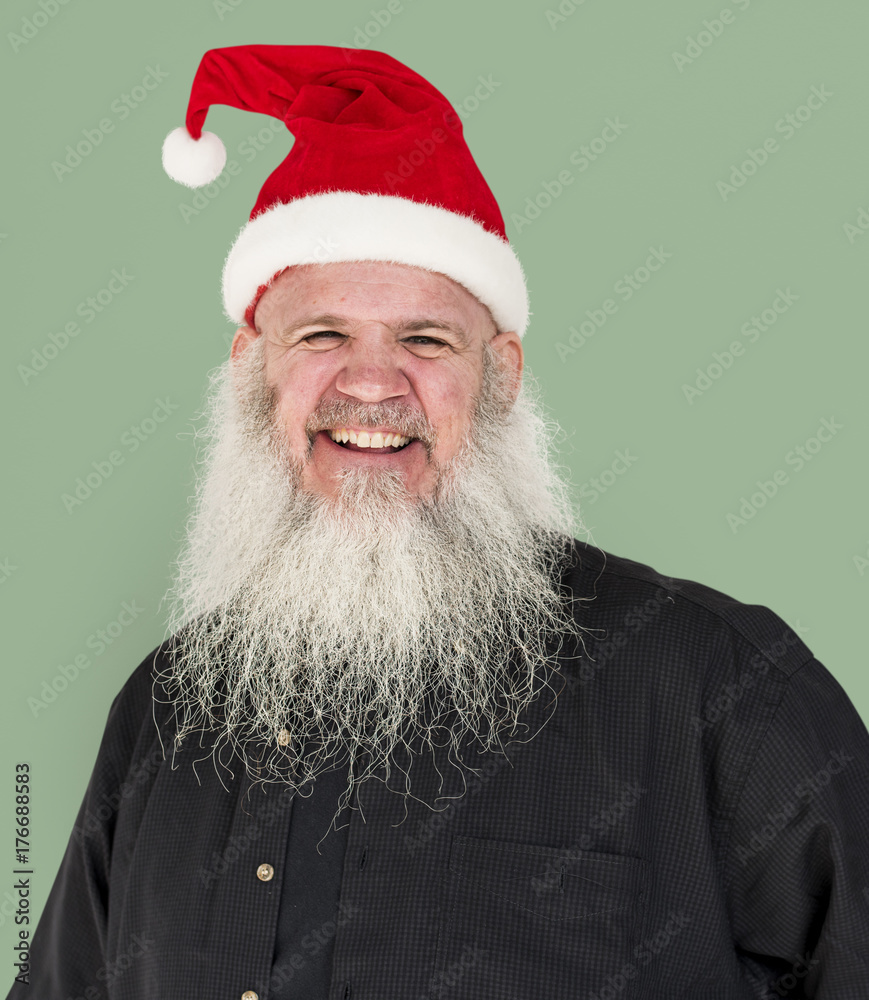 Naklejka premium Bearded Caucasian Man Santa Claus Smiling