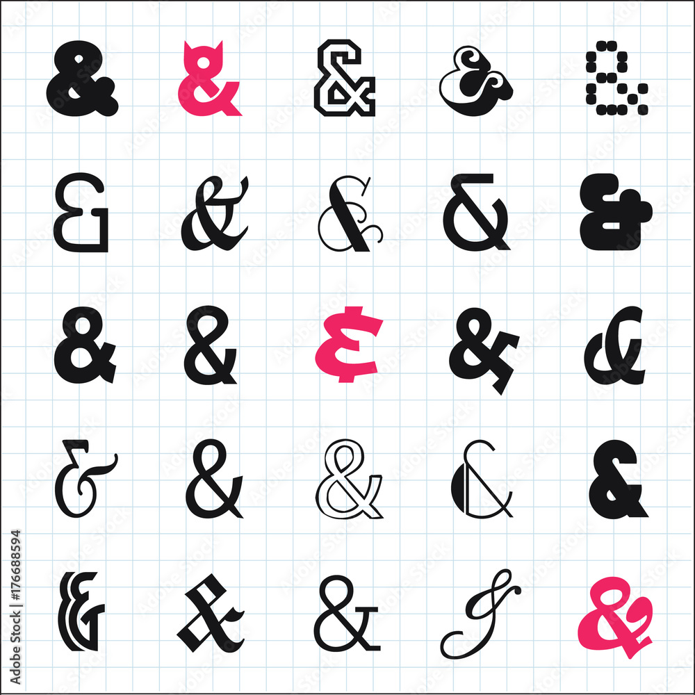 Collection of ampersand signs. Vector illustration. Stock Vector