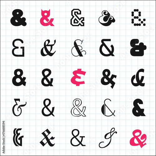Collection of ampersand signs. Vector illustration. 