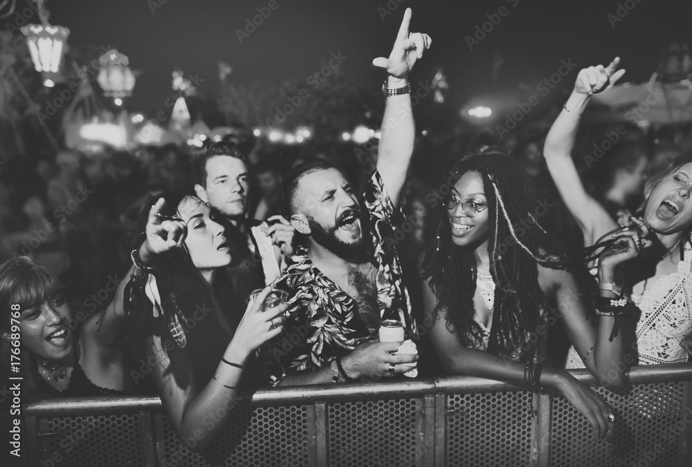 Fototapeta premium Diverse group of people enjoying a road trip and festival