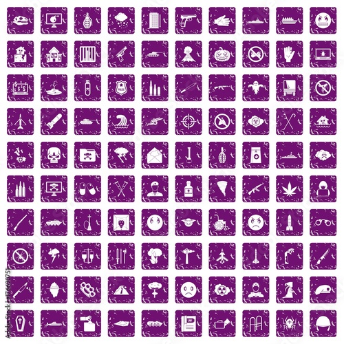 100 oppression icons set grunge purple