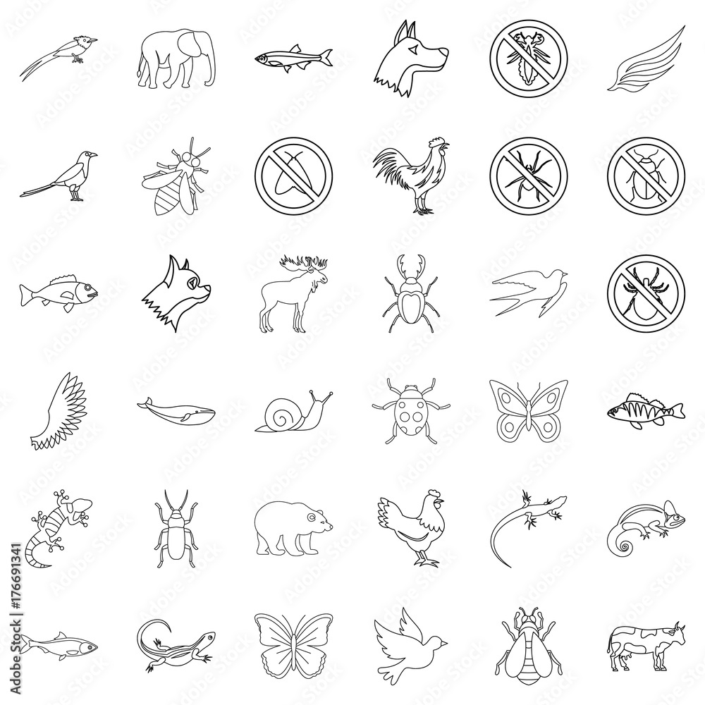 Beetle icons set, outline style Beetle icons set, outline style