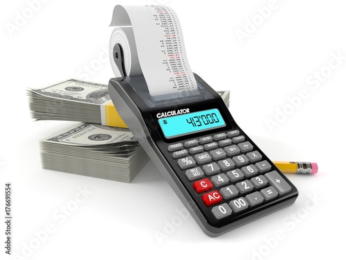 Quadro su tela Calculator with money