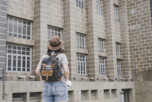 Wallpaper Mural young women with backpack travel architecture location in thailand Torontodigital.ca