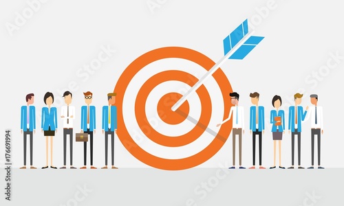 business people with goal  success concept and cartoon character design
