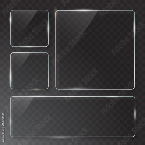 Vector modern transparent glass plates set on sample background.