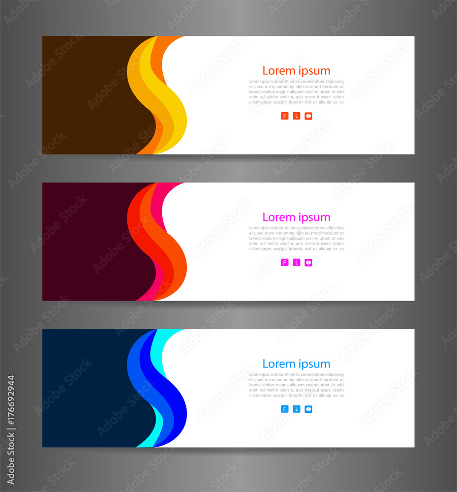 Fototapeta premium Set three colorful abstract modern banner texture. Vector banner background for web banner design