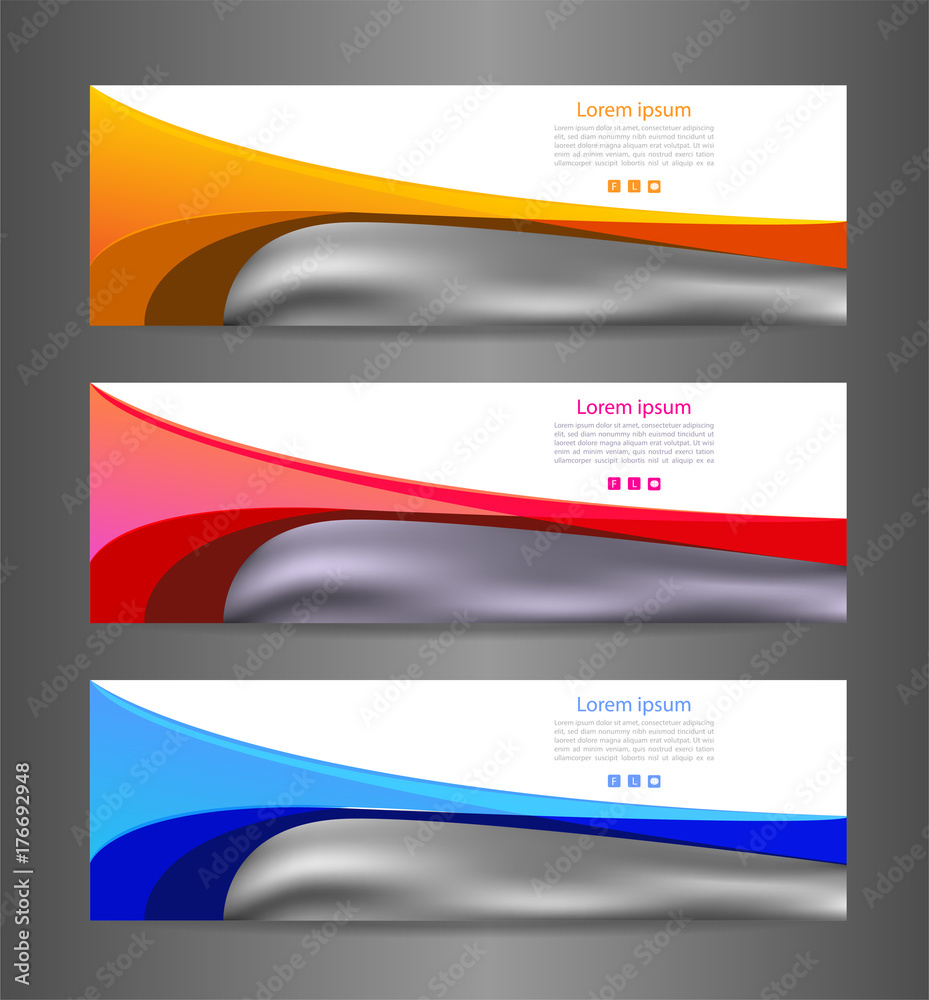 Fototapeta premium Set three colorful abstract modern banner texture. Vector banner background for web banner design