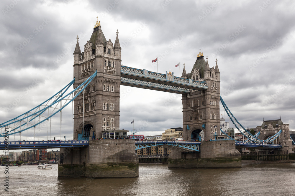 London tower bridge on a cloudy sky