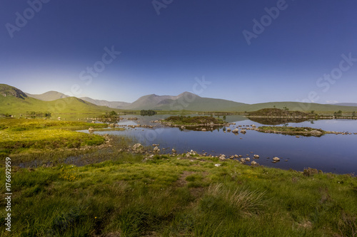 Rannoch Moor is a vast boggy landscape in the Highlands of Scotland, with many hills, mountains and small lochs