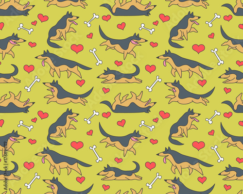 Seamless vector pattern with german shepherds