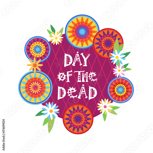 Day Of Dead Traditional Mexican Halloween Dia De Los Muertos Holiday Party Decoration Banner Invitation Flat Vector Illustration