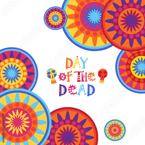Fototapeta Naklejka Na Ścianę i Meble -  Day Of Dead Traditional Mexican Halloween Dia De Los Muertos Holiday Party Decoration Banner Invitation Flat Vector Illustration