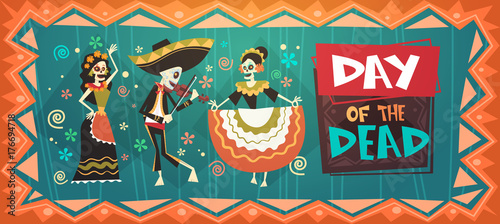 Day Of Dead Traditional Mexican Halloween Dia De Los Muertos Holiday Party Decoration Banner Invitation Flat Vector Illustration