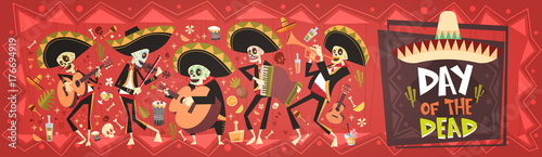 Day Of Dead Traditional Mexican Halloween Dia De Los Muertos Holiday Party Decoration Banner Invitation Flat Vector Illustration