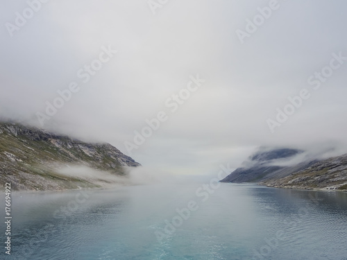 The Prins Christian Sund in Greenland, ice floes and glaciers