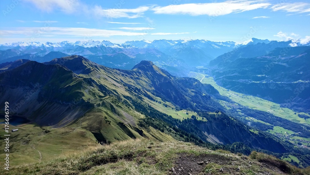 Panoramic view of Brienz and the stunning view of mountain range in a beautiful day, Switzerland