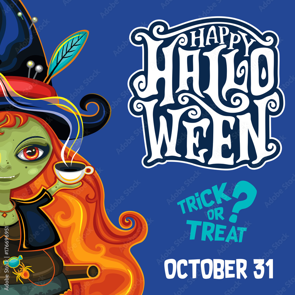 Vector Halloween Witch poster with lettering. Vector Halloween Witch poster with lettering.