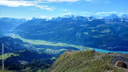 Panoramic view of Brienz and the stunning view of mountain range in a beautiful day, Switzerland