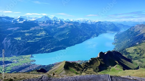 Panoramic view of Brienz and the stunning view of mountain range in a beautiful day  Switzerland