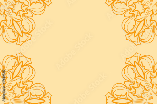 Vector illustration of invitation card. Floral mandala ornament. orange color.