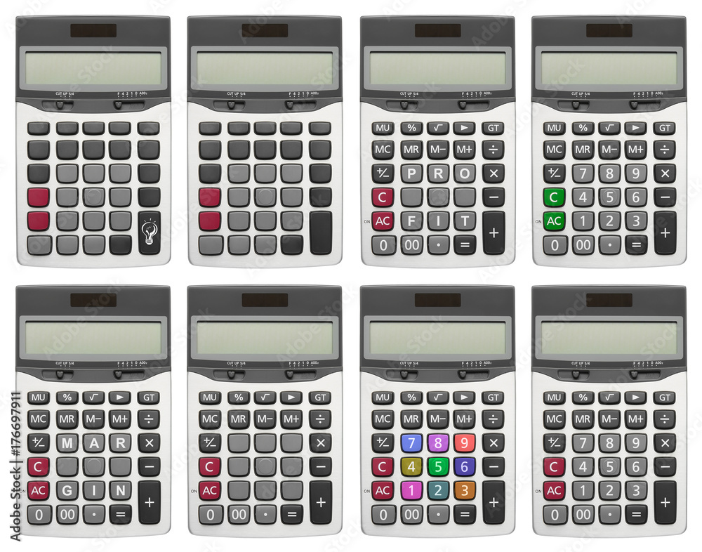 multi grey silver calculator for financial or finance business and mathematics calculate with colorful number button and blank screen for office working equipment on white background isolated multi grey silver calculator for financial or finance business and mathematics calculate with colorful number button and blank screen for office working equipment on white background isolated