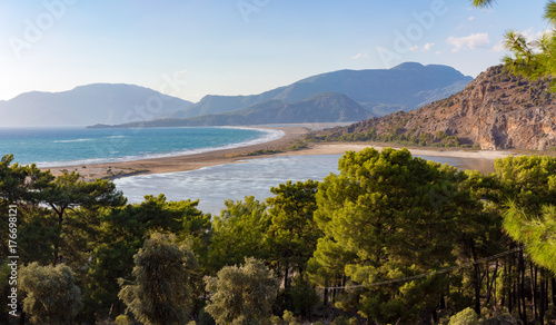 Fototapeta Naklejka Na Ścianę i Meble -  Iztuzu Beach and Dalyan panorama view from mountain