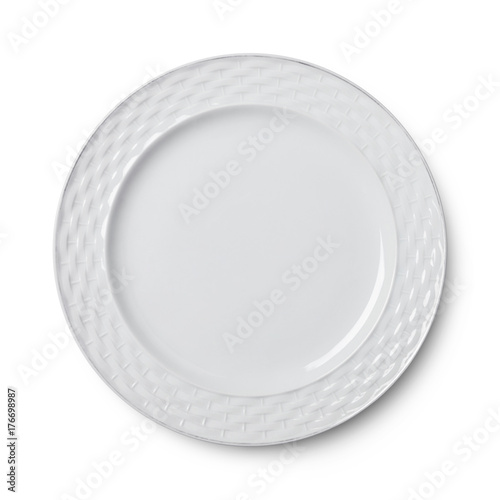 Simple circular porcelain plate isolated on whit with clipping path