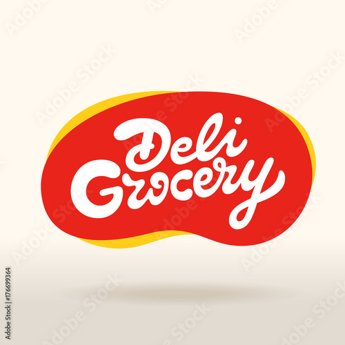 Deli Grocery vector inscription. Market store signboard. Handmade lettering