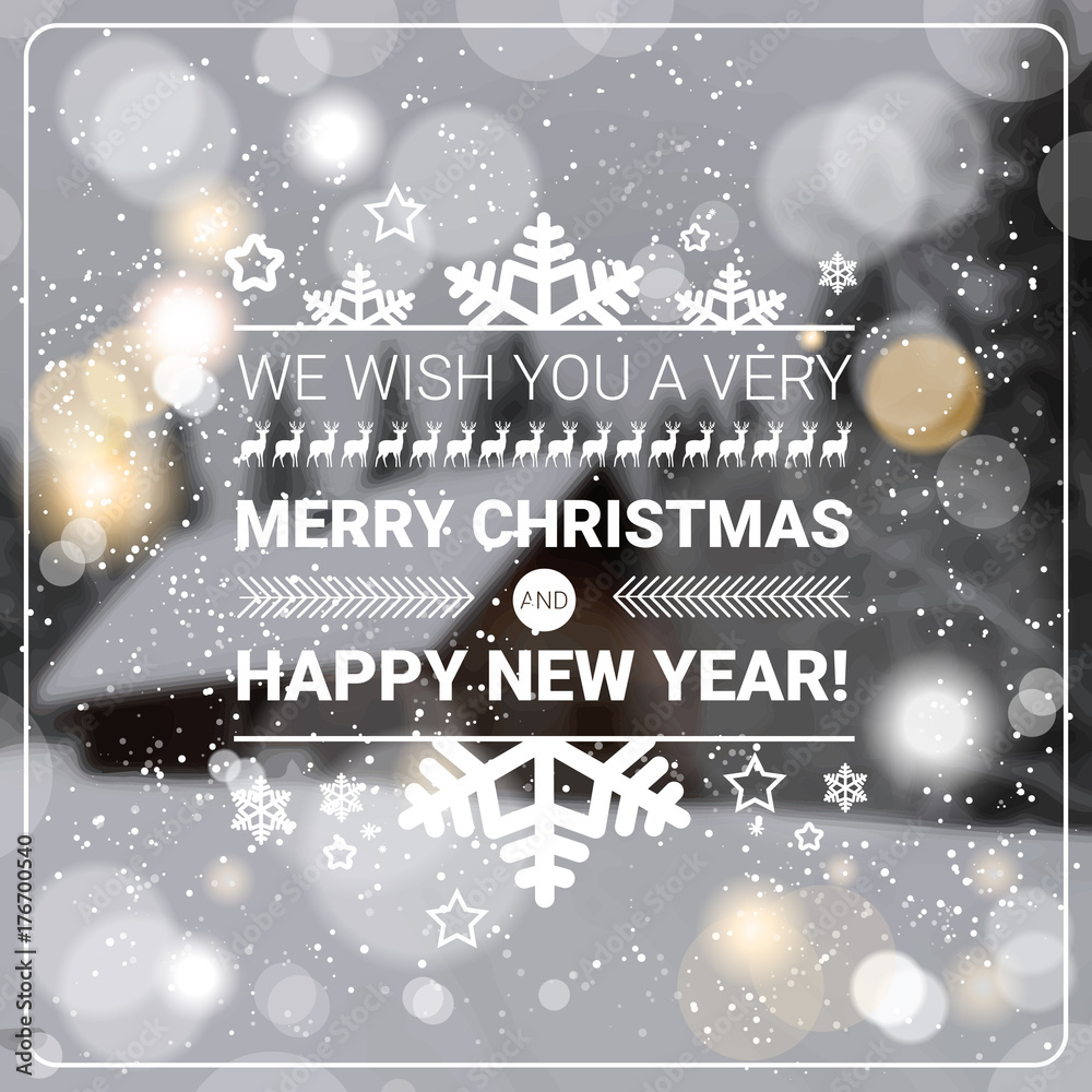 Naklejka premium Merry Christmas And Happy New Year Concept Winter Holidays Greeting Card Over Transparent Forest Background Flat Vector Illustration