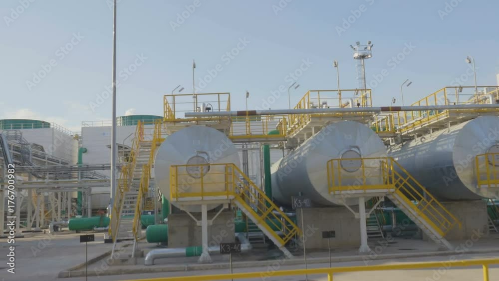 Drone Flies Past Tanks Filled with Petrol on Refinery Territory Drone Flies Past Tanks Filled with Petrol on Refinery Territory