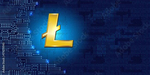 Litecoin on binary code background and electronic circuit