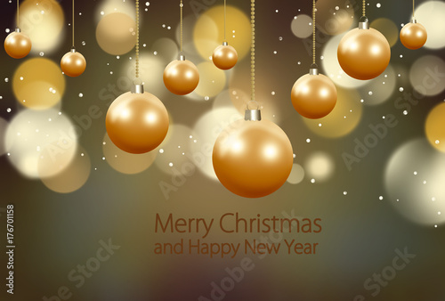 Happy New Year and Merry Christmas gold glitter party background. .Holiday xmas festive greeting card backdrop.