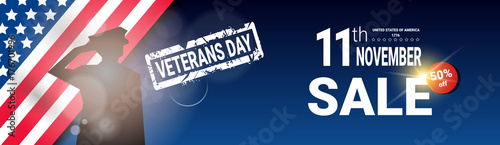 Veterans Day Sale Celebration Shopping Promotions And Price Discount National American Holiday Banner Vector Illustration