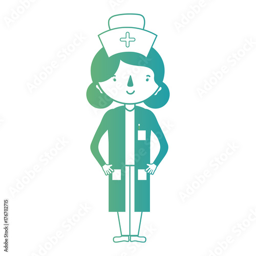 line woman nurse with uniform and hairstyle design
