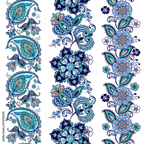 Striped seamless pattern with paisley. Floral wallpaper. Decorative ornament for fabric, textile, wrapping paper. Traditional oriental seamless paisley pattern