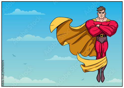 Superhero Flying in Sky Horizontal / Illustration of superhero floating in the sky.
